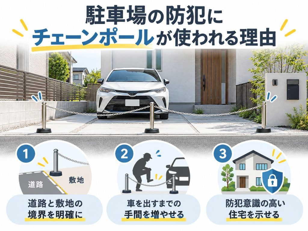 駐車場の盗難対策にチェーンポールは効果的？種類・後付け費用と