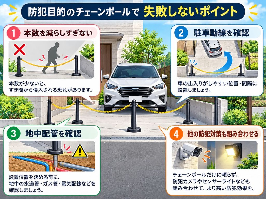 駐車場の盗難対策にチェーンポールは効果的？種類・後付け費用と