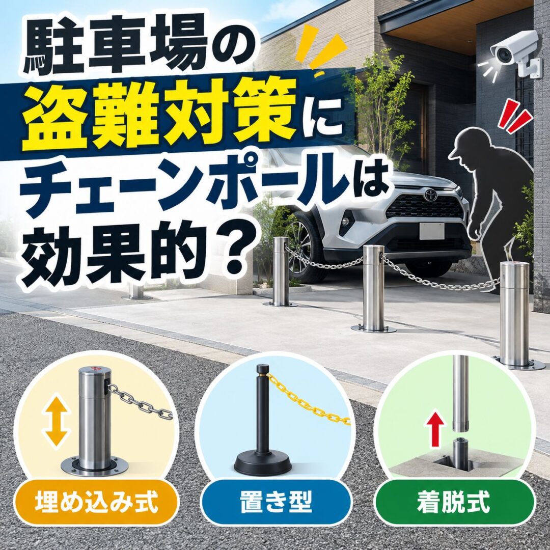 駐車場ポール　サンポール　車両盗難防止　ボラード　不法侵入防止　道路境界 駐車場の盗難対策にチェーンポールは効果的？種類・後付け費用と