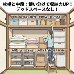 枕棚と中段の役割とは?デッドスペースをなくす収納術と使い分けを徹底解説 | オプション工事ドットコム