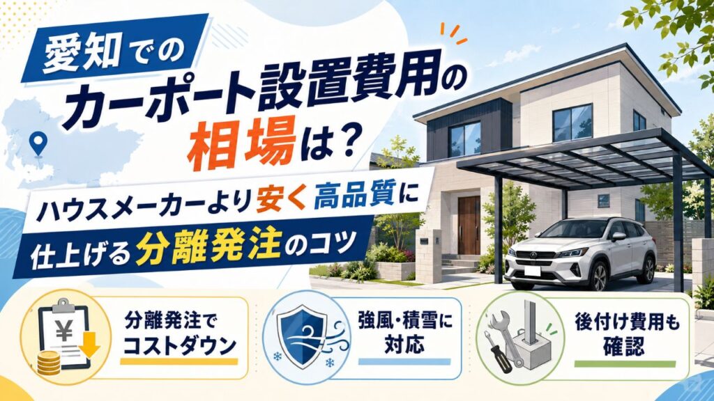 愛知でのカーポート設置費用の相場は？ハウスメーカーより安く高品質に仕上げる分離発注のコツ